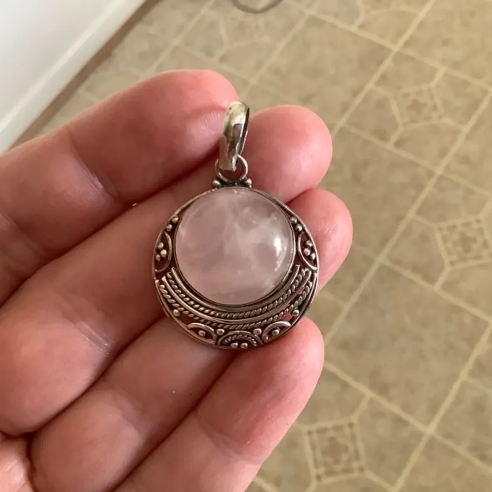 Pink quartz pendant sterling silver